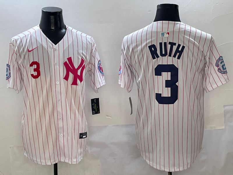 Men New York Yankees #3 Ruth White Stripe Jointly Name Nike 2025 MLB Jersey style 3
